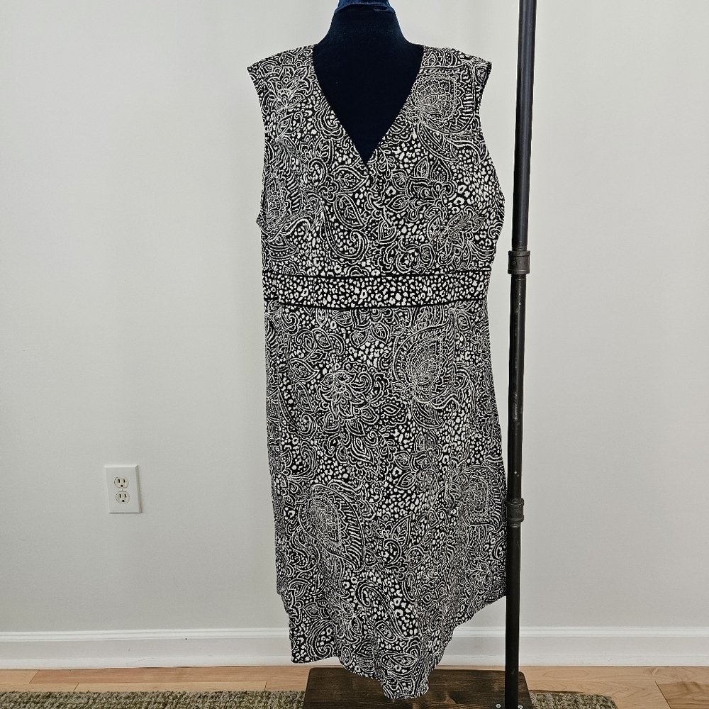 Croft & Barrow Sleeveless Dress 3X Black & White Floral Print Pockets Stretch